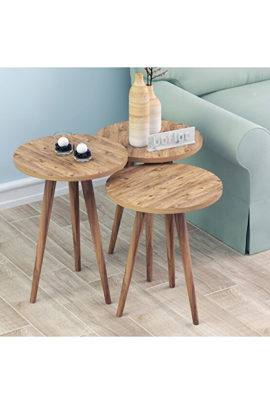 Ahşap Ayaklı Bonibon Zigon Sehpa Servis Sehpas Çay Sehpası - Atlantik Çam