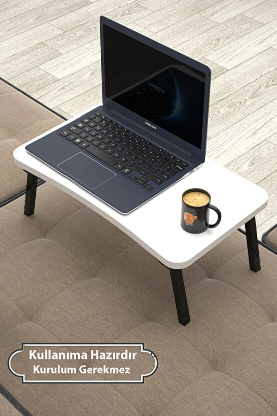 Ahşap Laptop Sehpası Seyyar Kahvaltı Masası Katlanır Çalışma Sehpası Beyaz 23 cm 35 cm Beyaz 59 cm