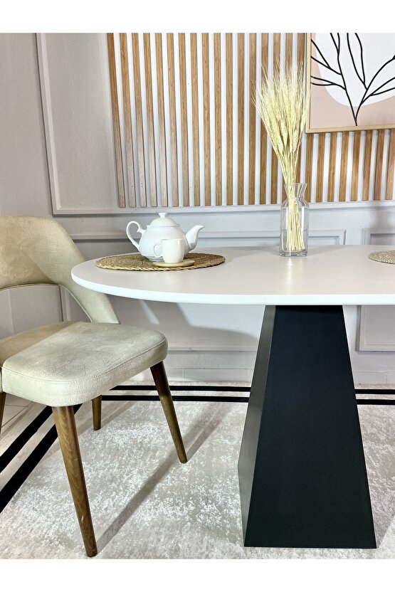 120x90 Cm Oval Siyah Ahşap Yemek Masası - Fungi Serisi - Balkon Ve Kafe Masası