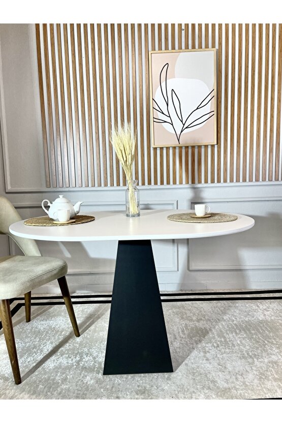 120x90 Cm Oval Siyah Ahşap Yemek Masası - Fungi Serisi - Balkon Ve Kafe Masası