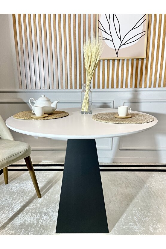 90 Cm Siyah Ahşap Yuvarlak Yemek Masası - Fungi Serisi - Çalışma Masası - Balkon Ve Kafe Masası