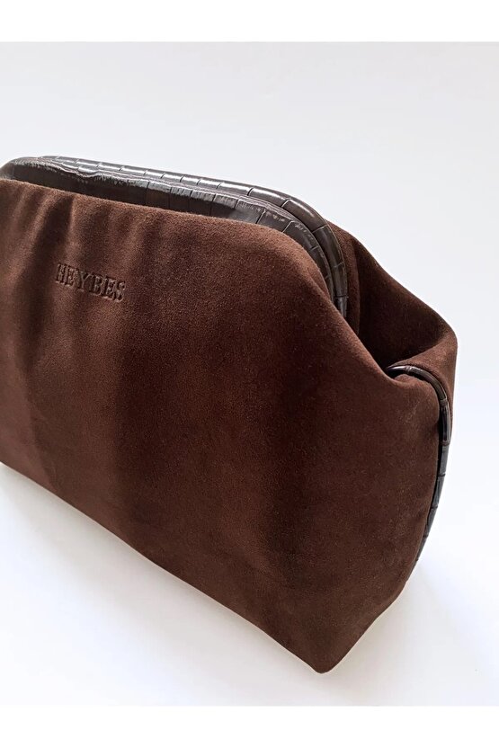 Heybes Kadın Koyu Kahve Süet Clutch El Çantası Şık Zarif Ve Minimalist Kullanışlı Tasarım