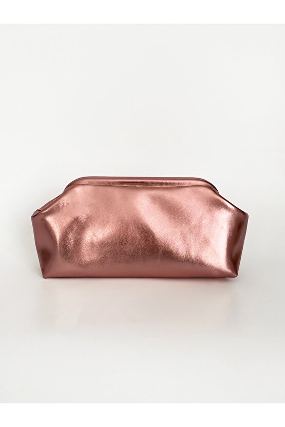 Kadın Pembe Parlak Dokulu Deri Clutch El Çantası