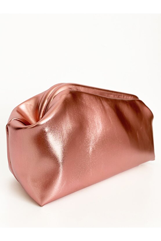Kadın Pembe Parlak Dokulu Deri Clutch El Çantası