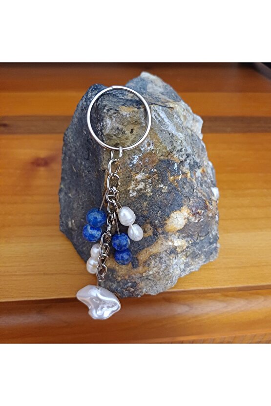 Doğal Taş Anahtarlik Barok inci Lapis ve Lazuli Birlikteliği