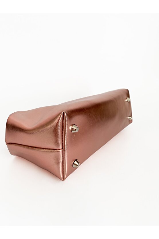 Kadın Pembe Parlak Dokulu Deri Clutch El Çantası