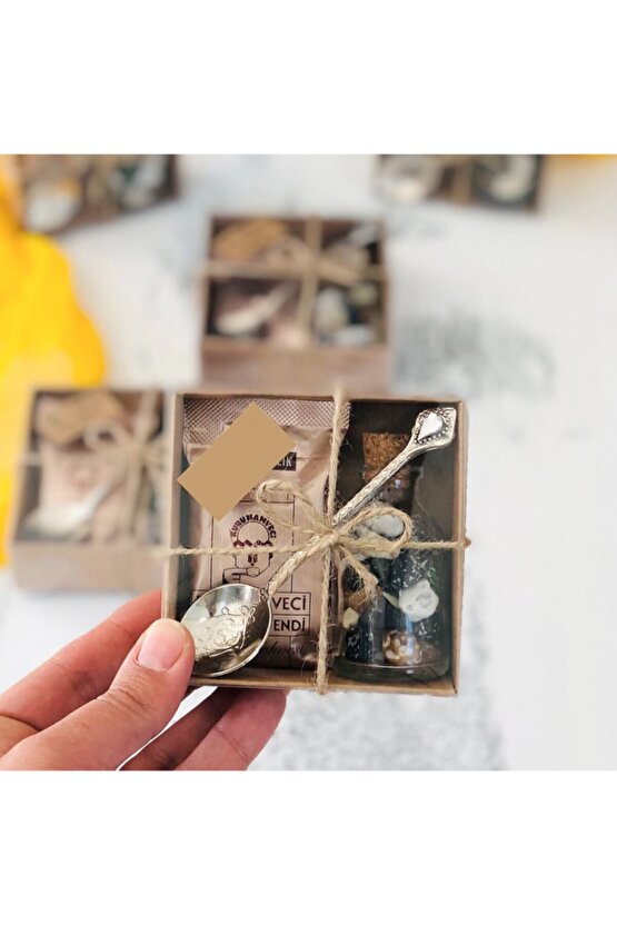 15 Ad Kaşıklı Mehmet Efendi Kahveli Çakıl Taşı Çikolata Kahve Kutusu Kına Söz Nişan Nikah Hediyelik