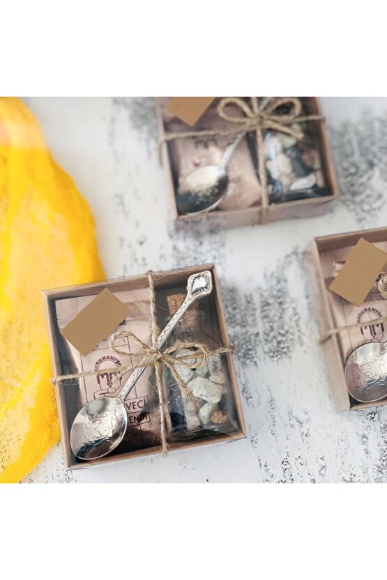 15 Ad Kaşıklı Mehmet Efendi Kahveli Çakıl Taşı Çikolata Kahve Kutusu Kına Söz Nişan Nikah Hediyelik