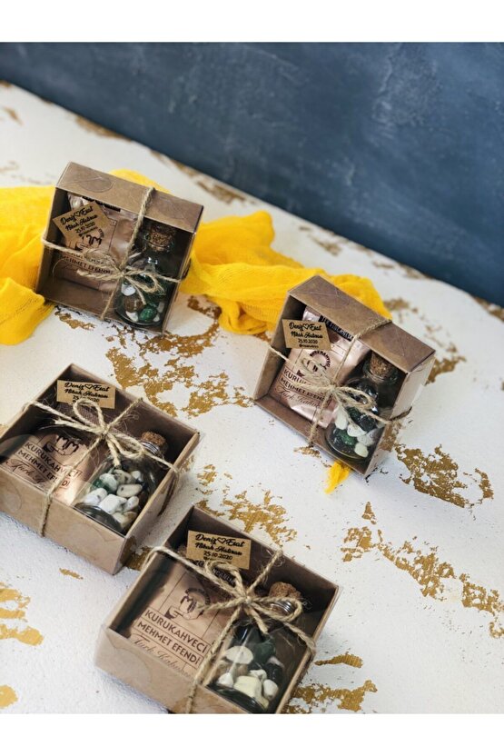 25 Ad Mehmet Efendi Kahveli Çakıl Taşı Çikolata - Kahve Kutusu Kına Söz Nişan Nikah Hediyelik