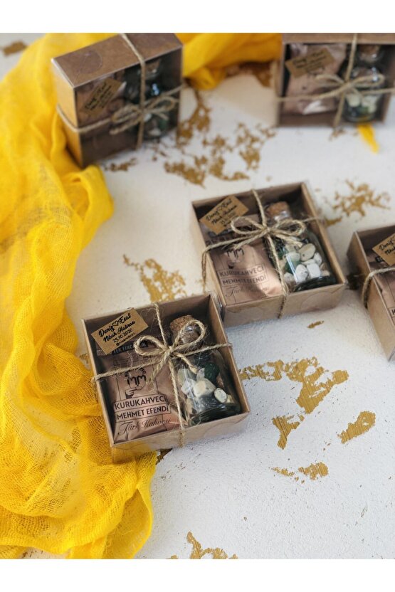 25 Ad Mehmet Efendi Kahveli Çakıl Taşı Çikolata - Kahve Kutusu Kına Söz Nişan Nikah Hediyelik