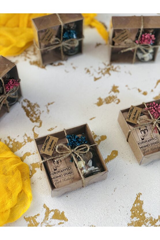20 Ad Mehmet Efendi Kahveli Çakıl Taşı Çikolata Kutusu - Renkli Çiçek Süslemeli