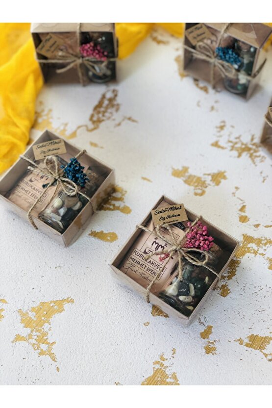 20 Ad Mehmet Efendi Kahveli Çakıl Taşı Çikolata Kutusu - Renkli Çiçek Süslemeli