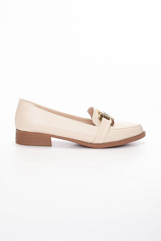 Kadın Metal Detaylı Loafer Babet Bej