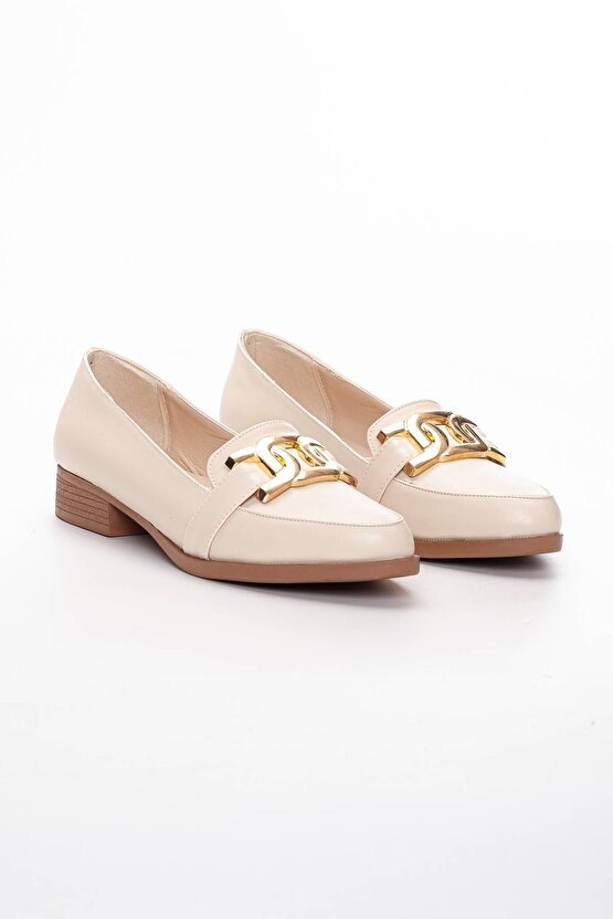 Kadın Metal Detaylı Loafer Babet Bej