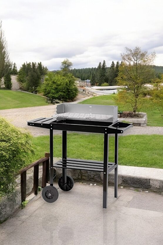 Pratik Kömürlü Mangal Rüzgar korumalı Barbekü-Yan ve orta Raflı Tekerlekli Mangal