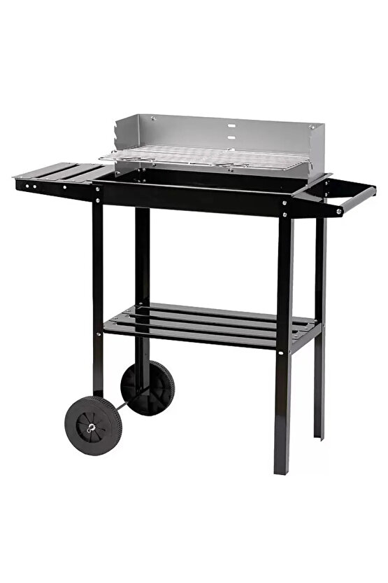 Pratik Kömürlü Mangal Rüzgar korumalı Barbekü-Yan ve orta Raflı Tekerlekli Mangal