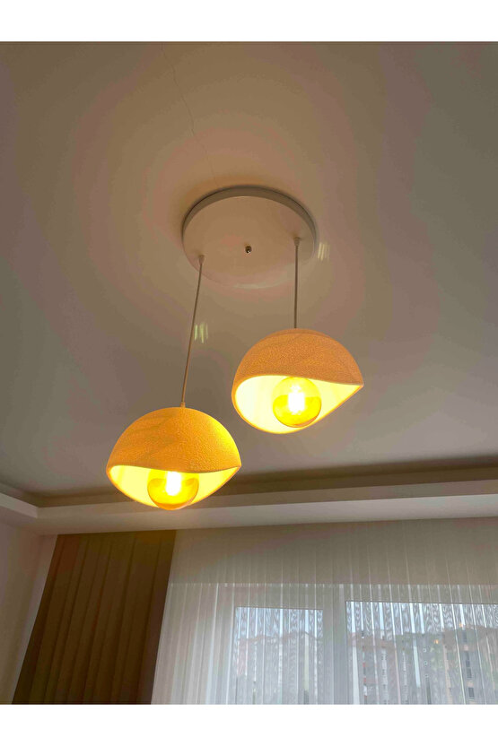 2 Li Sarkıt Avize Rustik E27 Modern Avize Bohem Beton Görünüm (RUSTİK AMPUL HEDİYEDİR.!)