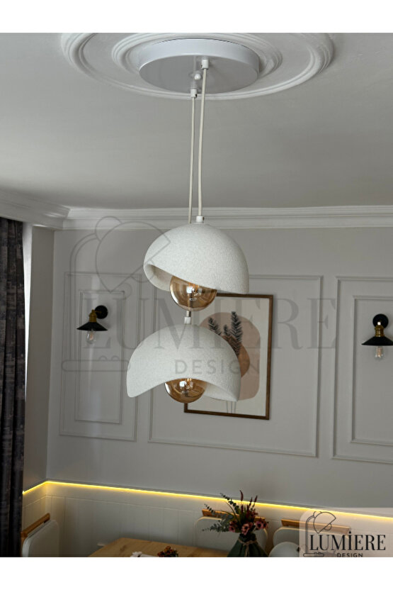 Beton Görünümlü İskandinav & Bohem Tarz 2’li Sarkıt Avize-Profesyonel Tasarım,Gün Işığı Ampul İçerir