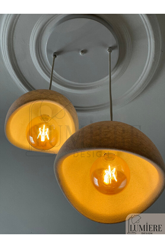 Beton Görünümlü İskandinav & Bohem Tarz 2’li Sarkıt Avize-Profesyonel Tasarım,Gün Işığı Ampul İçerir