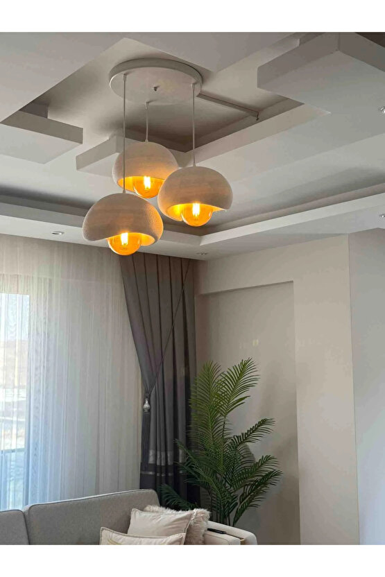 3 Lü Sarkıt Avize Rustik E27 Modern Avize Bohem Beton Görünüm (RUSTİK AMPUL HEDİYEDİR.!)