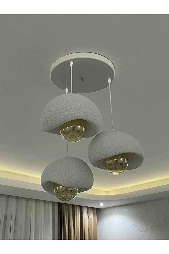 3 Lü Sarkıt Avize Rustik E27 Modern Avize Bohem Beton Görünüm (RUSTİK AMPUL HEDİYEDİR.!)