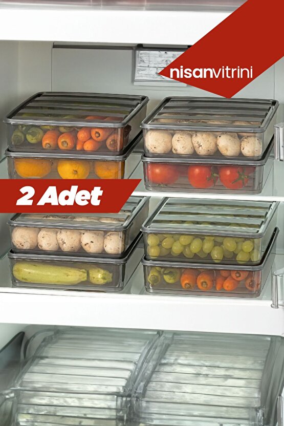 2 Adet Saklama Kabı Buzdolabı Buzluk Düzenleme Mikrodalga Difriz - Plastik Kapaklı Saklama Kabı