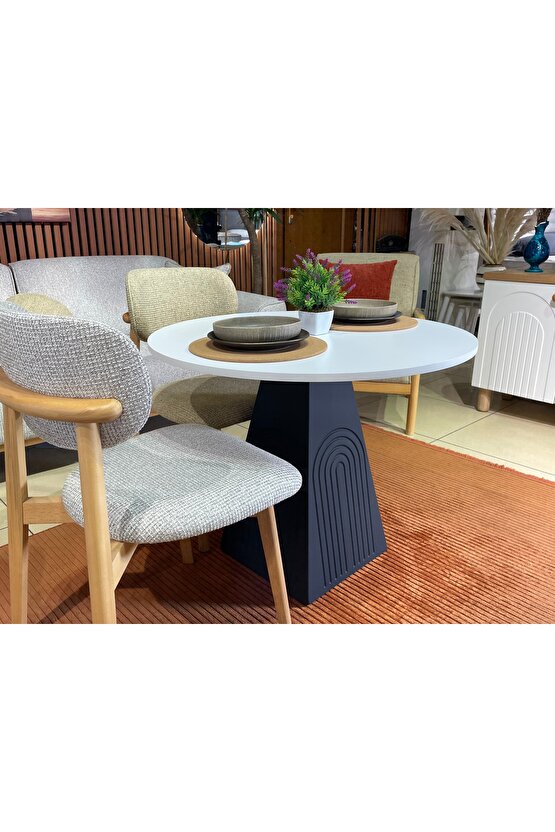 90 cm Yuvarlak Bohem Ahşap Yemek Masası - Fungi Serisi - Mutfak Balkon Kafe masası