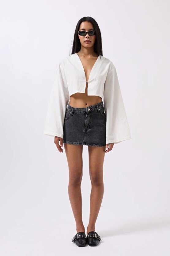 eyesof Asimetrik Bel Denim Mini Etek