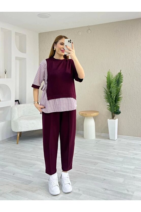 Kadın Kristal 2 Iplik Kumaş Yanları Çizgili Takım