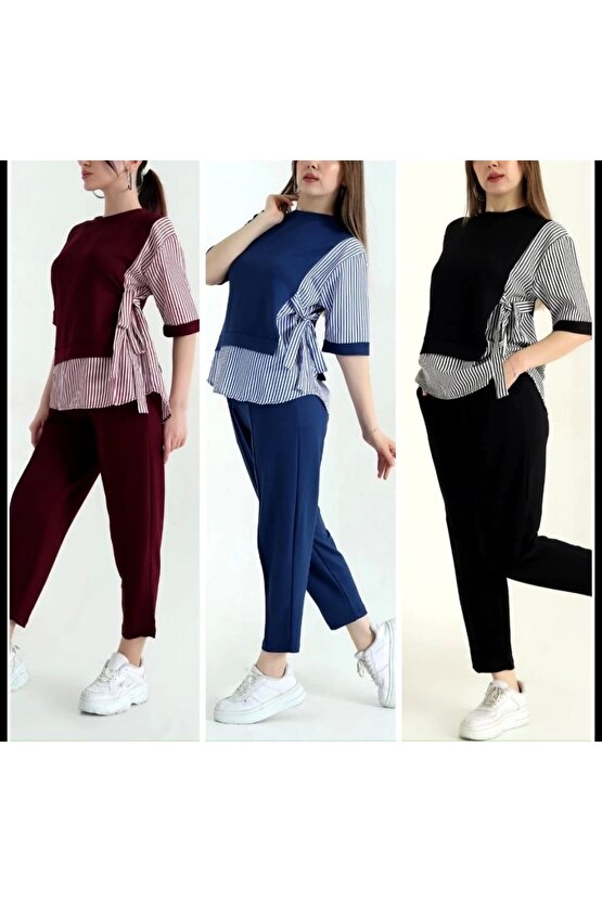 Kadın Kristal 2 Iplik Kumaş Yanları Çizgili Takım