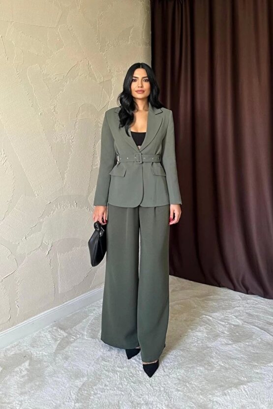 Gelirr Haki Cep Kapaklı Ve Kemerli Ceket