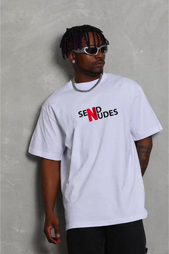 Moda Shop & Butik Unisex Bisiklet Yaka Double Oversize Baskılı T-shirt - Beyaz