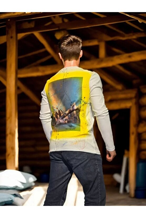 Unisex Bisiklet Yaka Uzun Kollu T-Shirt - Beyaz