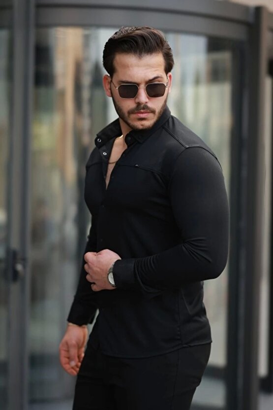 Erkek çıtçıt Düğmeli Dikiş Detaylı Uzun Kollu Gömlek