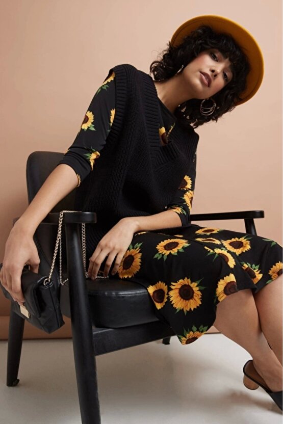 Myterrax Kadın Truvakarkol Bisiklet Yaka Midi Mikro Elbise