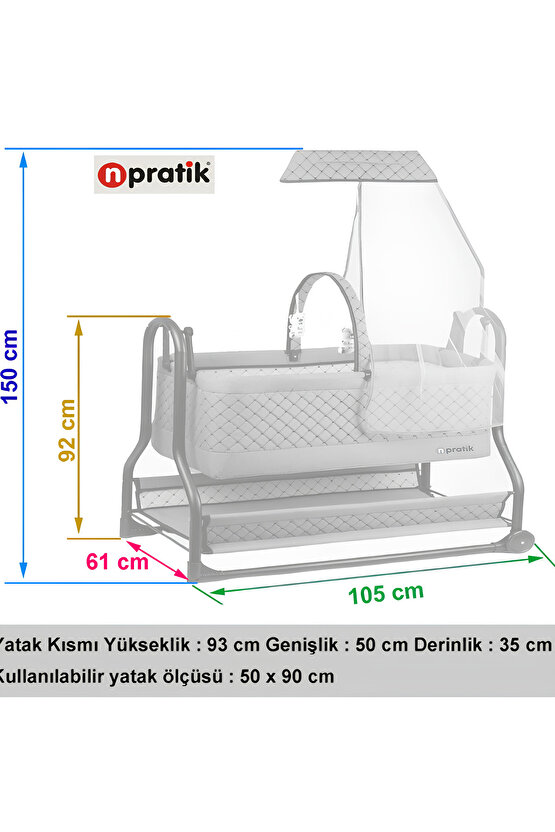 Dönenceli Npratik Lüx Bebek Beşiği Nenni Silinebilir Portatif Sallanır Sepet Beşik Hamak Beşik
