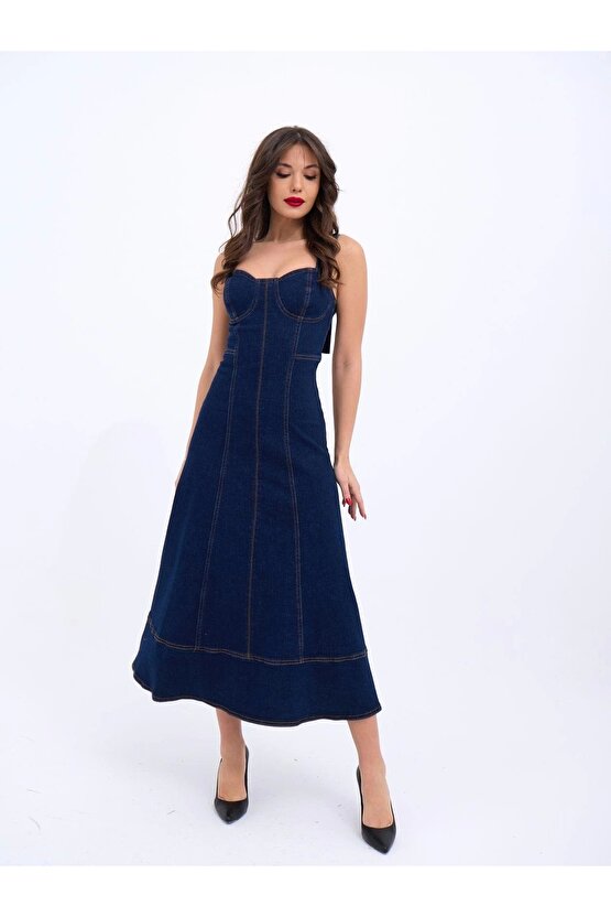 Moda Shop & Butik 7090 Kot Elbise-mavi