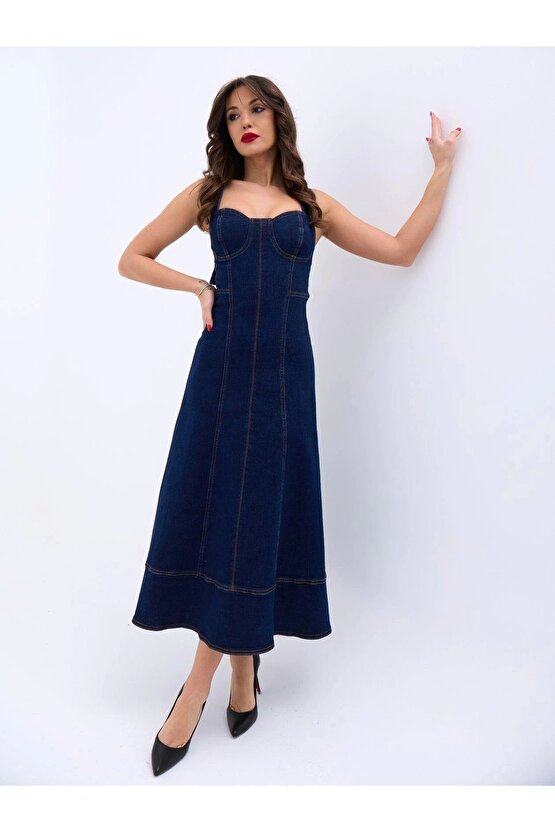 Moda Shop & Butik 7090 Kot Elbise-mavi