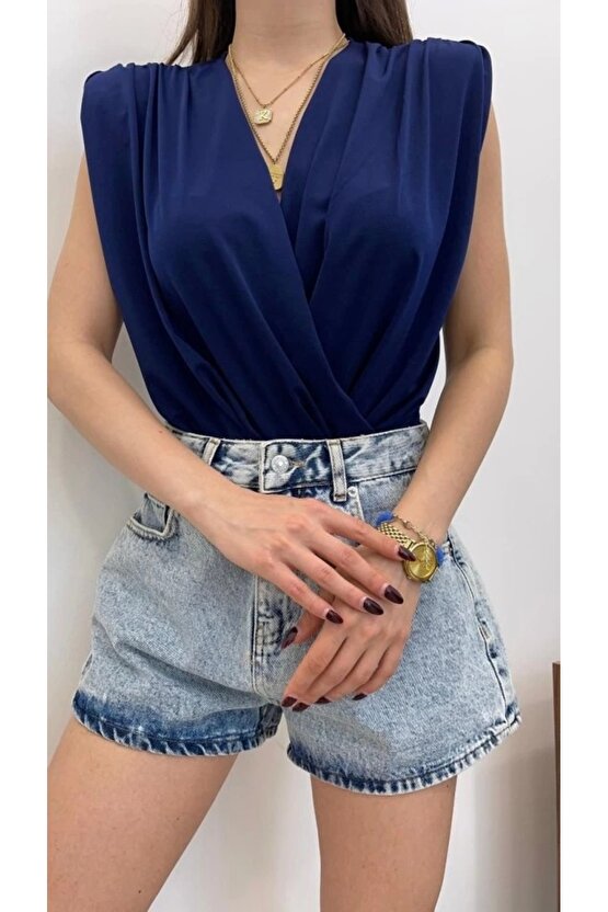 Myterrax Kadın Sendy Kumaş Kruvaze Yaka Vatkalı Bluz