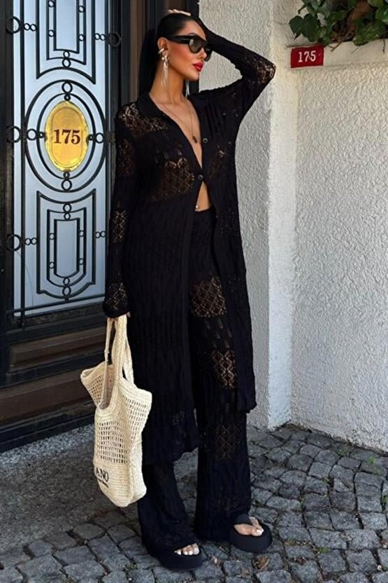 Ahes Shopping Bridget Ajurlu Uzun Hırka Takım 9881