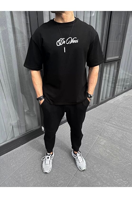 Unisex Baskılı Oversize T-Shirt - Siyah