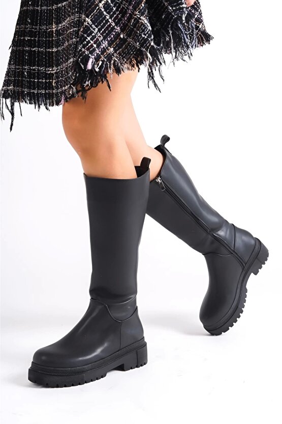 Mıra Bağcıksız Fermuarlı Ortopedik Taban Kadın Çizme Cst - Siyah