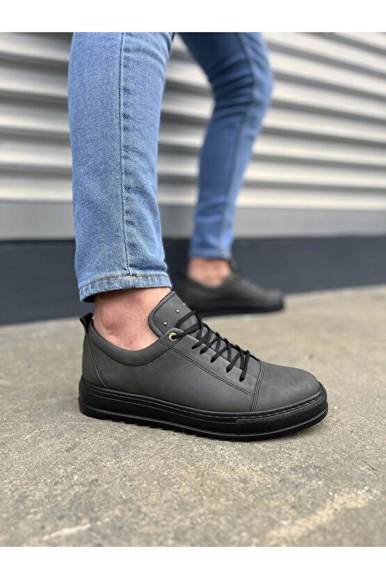 Jy152 Cool Bağcıklı Cilt Erkek Günlük Spor Klasik Ayakkabı Cst - Füme