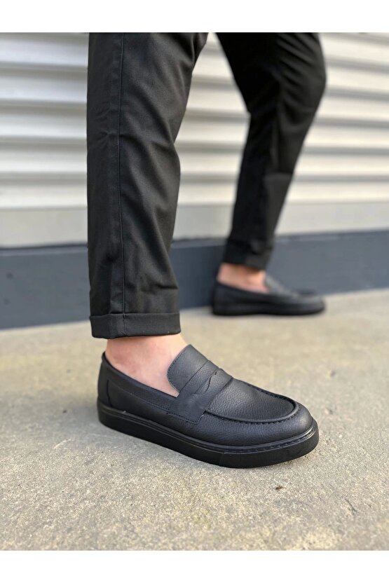 Jy180 Estilo X Bağcıksız Cilt Erkek Günlük Spor Klasik Ayakkabı Cst - Siyah