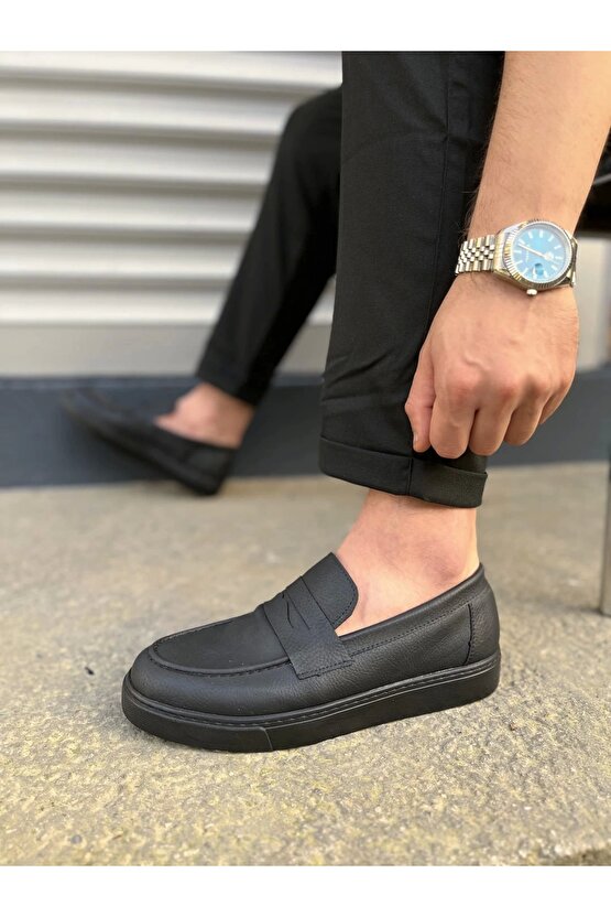 Jy180 Estilo X Bağcıksız Cilt Erkek Günlük Spor Klasik Ayakkabı Cst - Siyah