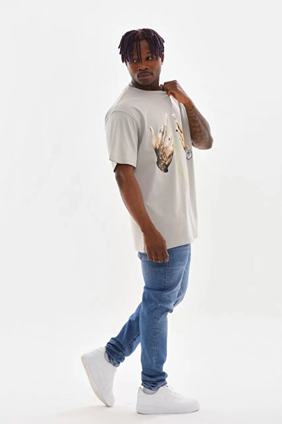 Moda Shop & Butik Unisex Baskılı Oversize T-shirt - Gri