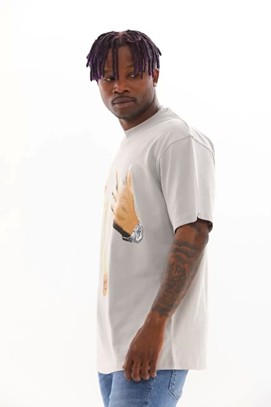 Moda Shop & Butik Unisex Baskılı Oversize T-shirt - Gri