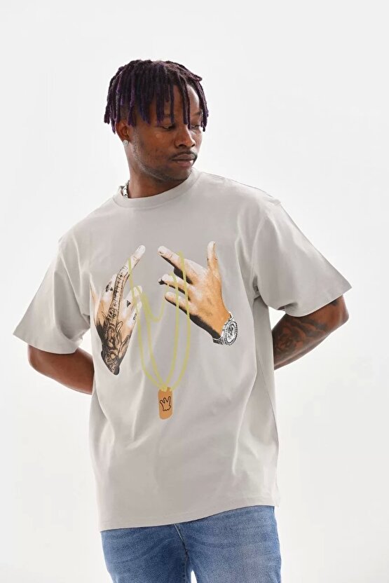 Moda Shop & Butik Unisex Baskılı Oversize T-shirt - Gri