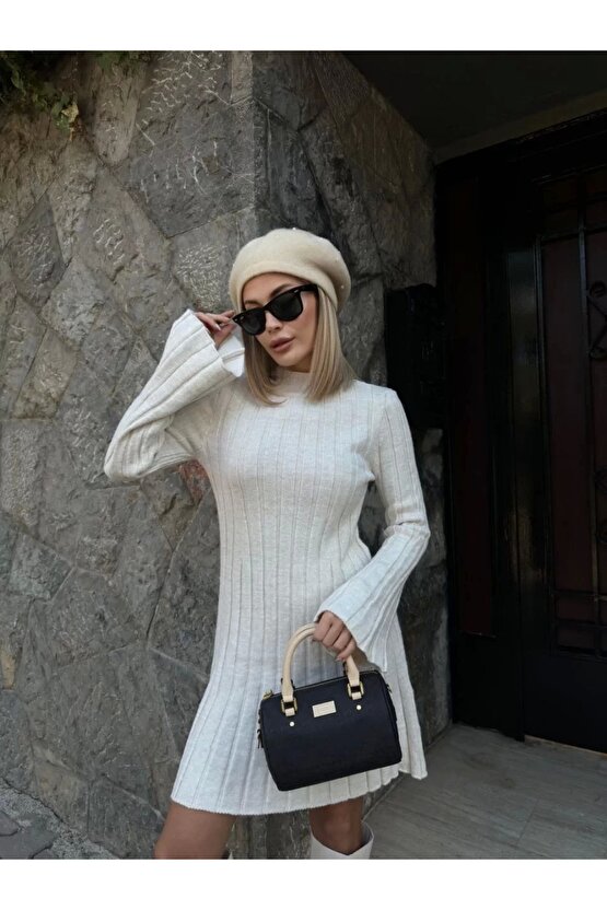 Kadın Triko Fitilli Uzun Kollu Elbise