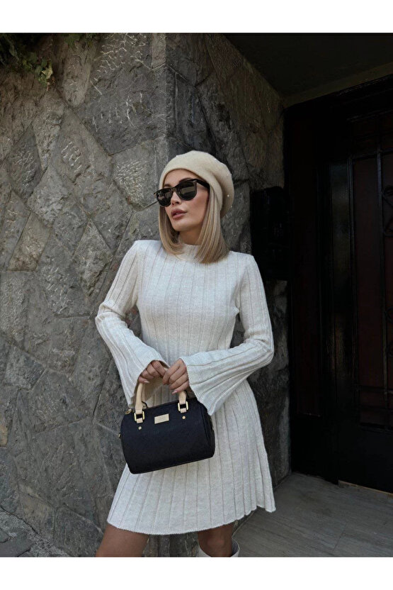 Kadın Triko Fitilli Uzun Kollu Elbise